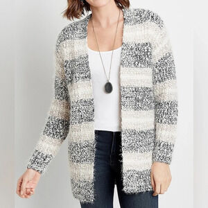 Maurices Gray Striped Soft Eyelash Open Front Cardigan Small Women’s